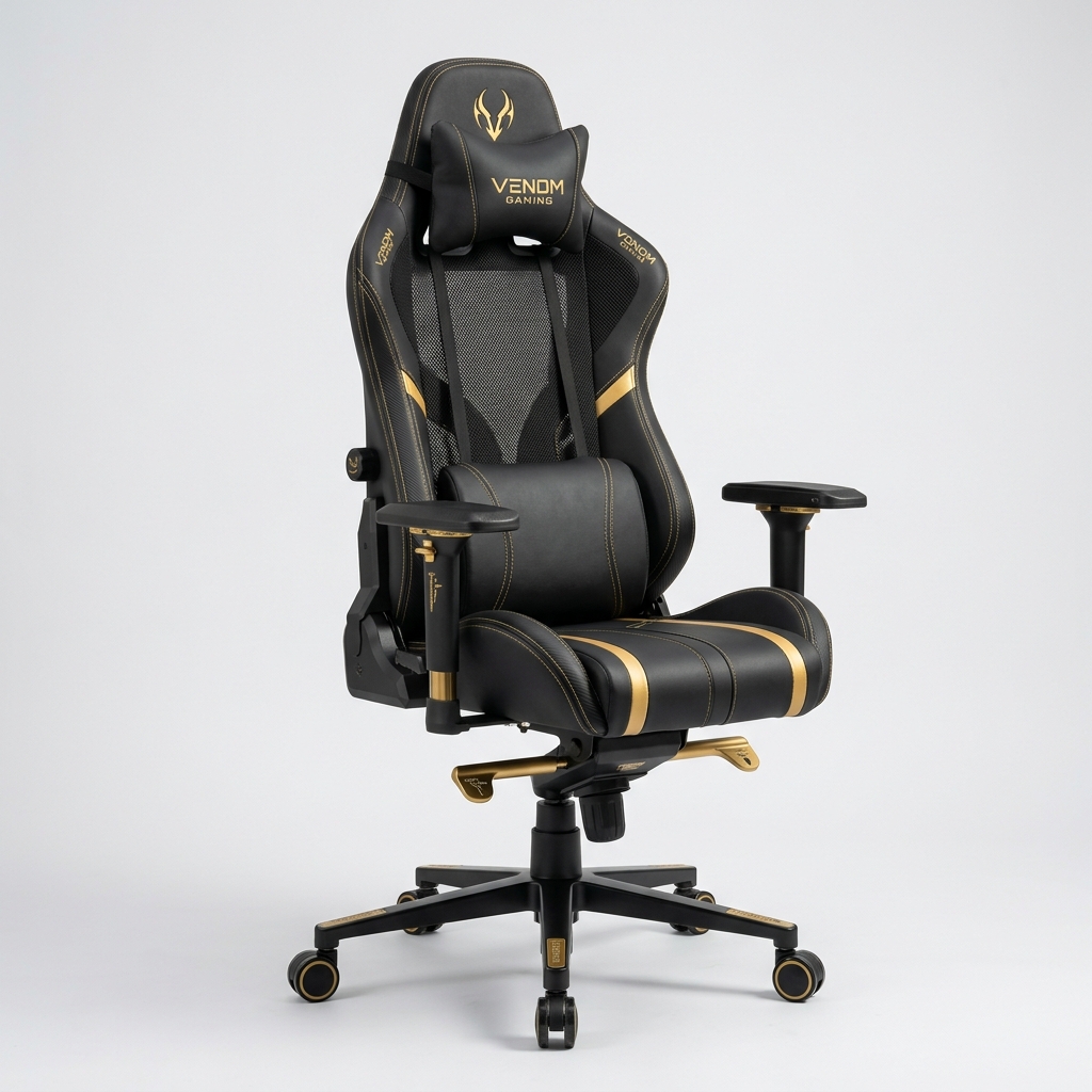 Cadeira gamer ergonômica premium preta e dourada